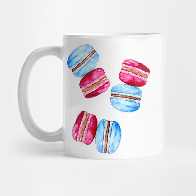 Cute Watercolor Macarons Red & Blue Illustration by kristinedesigns